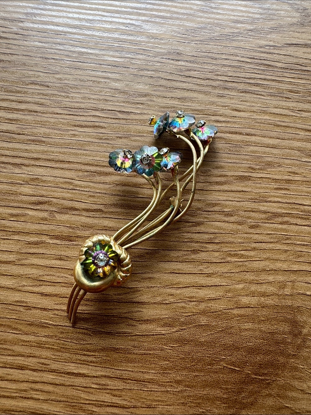 Vintage Gold-Tone Floral Aurora Crystal Brooch - Women Jewelry